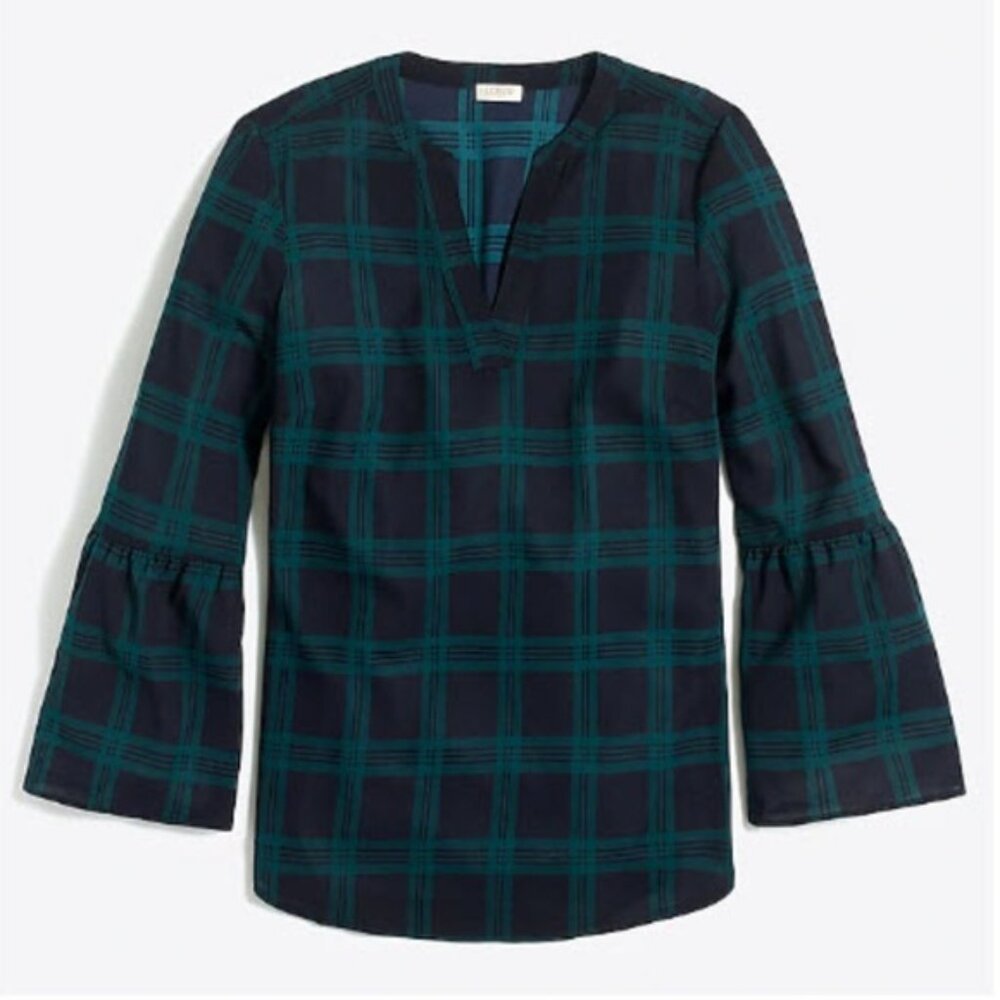 J. Crew Plaid Shirt Blouse Bell Sleeves Small